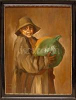 H Laryin u. Szepessy jelzésü festmény: Dinnyeárus, oalj, karton keretben 35x47cm