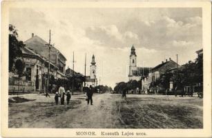 1930 Monor, Kossuth Lajos utca, templomok, Turul étterem és kávéház. Burján Béla kiadása
