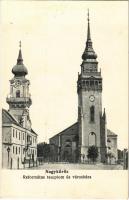 1922 Nagykőrös, Városháza, református templom. Geszner Jenő kiadása