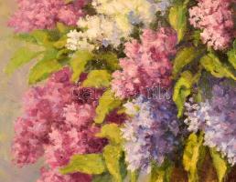 Kómlóssy László (1919-1990): Csendélet. Olaj, vászon. Díszes, reprezentatív fa keretben. 80×65 cm