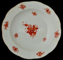 Herendi Apponyi narancs mintás leveses tányér. Kézzel festett, jelzett, apró kopásokkal. d:24,5 cm
