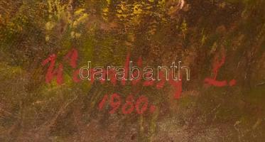 Kómlóssy László (1919-1990): Erdei részlet. Olaj, vászon. Díszes, sarkaiban kissé sérült reprezentat...