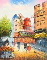 Olvashatatlan jelzéssel: Moulin Rouge, Párizs. Olaj, farost. Díszes fa keretben. 27,5x23 cm