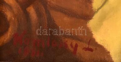 Kómlóssy László (1919-1990): Anya gyermekével. Olaj, vászon. Díszes, reprezentatív fa keretben. 50×4...