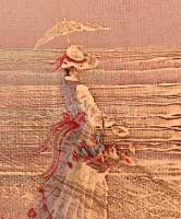 Jelzés nélkül: Napernyős hölgy. Olaj, vászon. Díszes, reprezentatív fa keretben, 60×50 cm