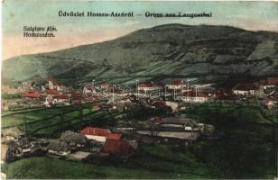 1906 Hosszúaszó, Langenthal, Hosszuszeo, Valea Lunga; látkép. Michael Simonis kiadása / general view + BRASSÓ - BUDAPEST 16. SZ. vasúti mozgóposta bélyegző (fl)