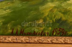 Olvashatatlan jelzéssel: Kastély vagy kolostor látképe. Olaj, vászon, restaurált. Fa keretben. 43x59...