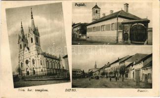 Ditró, Gyergyóditró, Ditrau; Római katolikus templom, paplak, piactér / church, rectory, market square