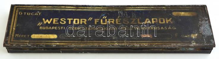 Westor fűrészlapok - Budapesti Szerszámárugyár Részvénytársaság fém doboz, kopottas állapotban, 8,5x32,5x2,5 cm