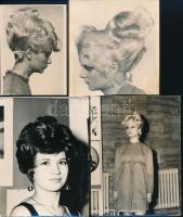 cca 1970 12 db fotó női frizurákról, 9x6,5 cm és 16x10 cm közötti méretekben, egyik erősen foltos