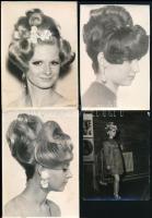 cca 1970 12 db fotó női frizurákról, 9x6,5 cm és 16x10 cm közötti méretekben, egyik erősen foltos