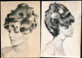 cca 1970 12 db fotó női frizurákról, 9x6,5 cm és 16x10 cm közötti méretekben, egyik erősen foltos