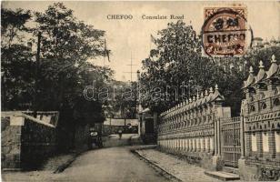 1909 Yantai, Chefoo, Zhifu; Consulate Road. J. G. Myrciades & Co. Chefoo No. 18. TCV card (EK)