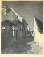 Paulovits Pál (1892-1975): Tabáni holdfény. Rézkarc, papír, jelzett, üvegezett keretben, 30×23 cm