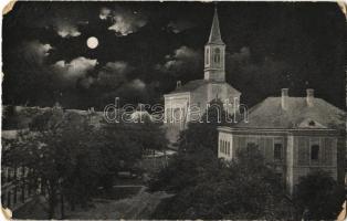 Smrzice, Námestí / square, church at night (EM)