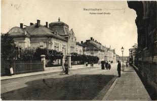 1912 Novy Jicín, Neutitschein; Kaiser Josef Straße / street view, bicycle. August Weeber (EK)