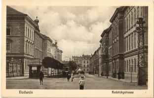 Ceské Budejovice, Budweis; Radetzkystrasse / street view, tram. E. Zenker