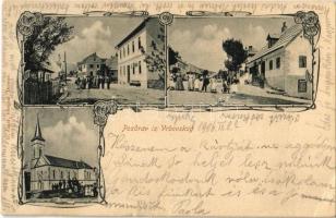 1906 Vrbovsko, street view, shop, church. D. Zagar Fotograf. Art Nouveau, floral (EB)