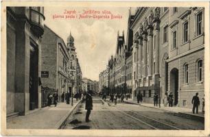 1916 Zagreb, Zágráb; Jurisiceva ulica, glavna posta i Austro-Ungarska Banka / street view, post office, Austro-Hungarian Bank, shops (EK)