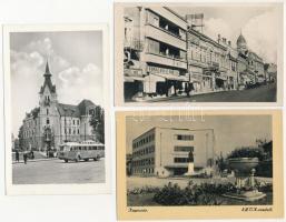 Kaposvár. Képzőművészeti Alap - 3 db modern képeslap (városi tanácsház, SZTK rendelő, Fő utca, fonal divatbolt)