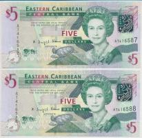 Kelet-Karibi Államok / Antigua 2003. (DN) 5$ (2x) sorszámkövetők T:I  East Caribbean States / Antigua 2003. (ND) 5 Dollars (2x) sequential serials C:UNC  Krause P#42a