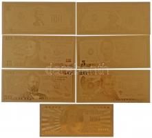 Amerikai Egyesült Államok 1976-2009. 1$-100$ (7x) aranyozott bankjegy replikák T:I  USA 1976-2009. 1 Dollar - 100 Dollars (7x) gold plated banknote replicas C:UNC