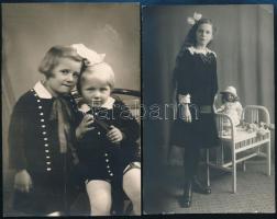 cca 1930 Kislányok műtermi fotói, 2 db, 14×8,5 cm