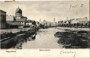 1905 Nagyvárad, Oradea; Körös részlet, zsinagóga, híd. Helyfi László kiadása / Cris riverside, synagogue, bridge