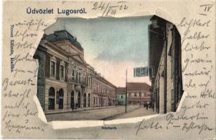 1902 Lugos, Lugoj; Népbank, Dillinger F. üzlete Nemes Kálmán kiadása / street view, bank, shops (EK)