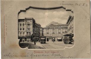 1905 Temesvár, Timisoara; Szent György tér, villamos, Varneky A. üzlete. Polatsek kiadása / square, trams, shops (EK)