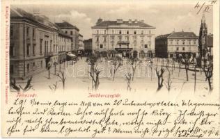 1901 Temesvár, Timisoara; Jenő herceg tér, Takarékpénztár, üzletek. Polatsek kiadása / street view, savings bank, shops