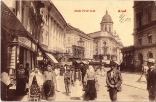 1908 Arad, Atzél Péter utca, Központi Divatáruház, Erdős üzlete. W. L. 494. / street view, shops (EK)