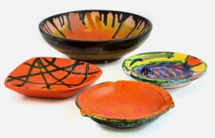 4 db iparművész kerámia tál, kisebb mázhibákkal, d: 12 és 20 cm között