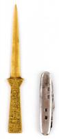 Levélbontó kés bronz, + bicska kb 20 cm