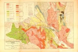 1928 Sopron környékének geológiai térképe, 1:25.000, dr. Vendl Miklós, hajtogatva, kis szakadásokkal 62x94cm