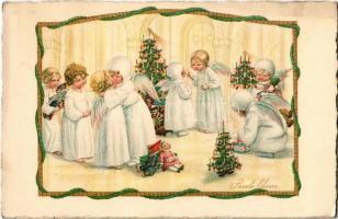 Christmas greeting Children art postcard with angels. A.R. No. 2482. s: Pauli Ebner (EK)