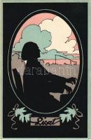 Liszt Ferenc. Sziluettes művészlap / Franz Liszt. Silhouette art postcard. B.K.W.I. 425-3.