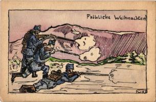 Fröhliche Weihnachten! / WWI Austro-Hungarian K.u.K. military Christmas greeting hand-drawn art postcard s: W: R. (non PC) (EK)