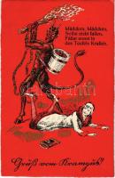 1931 Gruß vom Krampus! / Krampus art postcard, chains, lady. ERIKA Serie II. Emb. (EK)