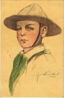 Kiadja a Magyar Cserkészszövetség Nagytábortanácsa 1926. / Hungarian boy scout art postcard s: Márton L.