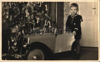 1940 Karácsony este, fiú játékautóval / Christmas evening, boy with toy car. photo (non PC) (EK)