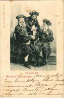 1901 Üdvözlet Munkácsról! Zsidó férfiak tárgyalás előtt. Kroó Hugó kiadása / Greetings from Mukacheve (Mukacevo), Jewish men before negotiation. Judaica (fl)