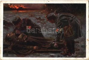 Sanitats őrjárat / Sanitätspatrouille / WWI Austro-Hungarian K.u.K. military art postcard, sanitary patrol, medics, injured soldier. B.K.W.I. 259-125. artist signed (EK)
