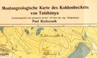 cca 1900 Tatabányai Szénmedence bányaföldtani térképe, készítette: Rozlozsnik Pál, 1:12 500, 70×77,5...