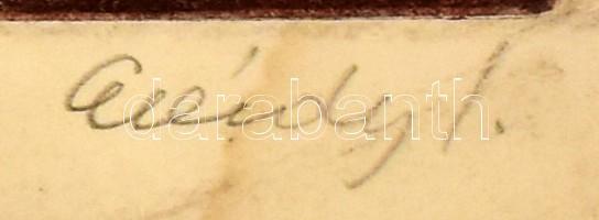 Élesdy István (1912-1987): Falusi utca. Színes rézkarc, papír, jelzett, foltos, lap széle sérült, 29...