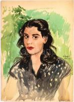 Élesdy István (1912-1987): Női portré. Akvarell, papír, jelzett és datált. Lap sarkaiban sérült, 47×34 cm