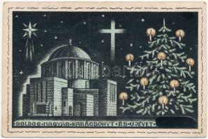 Boldog magyar karácsonyt és újévet! Előre nyomda, díszített / Hungarian irredenta Christmas and New Year art postcard, decorated (EK)