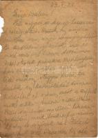 1943 Fischer Róbert zsidó 13/6. KMSZ (közérdekű munkaszolgálatos) levele szüleinek a Szentivánlaborf...