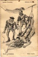1918 Sanftes Erwachten / Kellemes ébredés / Sladko probudjenje / Dolce sveglia. Austro-Hungarian Navy K.u.K. Kriegsmarine humorous mariner art postcard. C.F. P. Nr. 22a 1917/18. s: Ed Dworak (fl)
