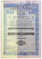 Belgium 1927. Sofilaine részvénye, szelvényekkel, felülbélyegzésekkel T:I- Belgium 1927. Sofilaine with coupons, overprints C:AU